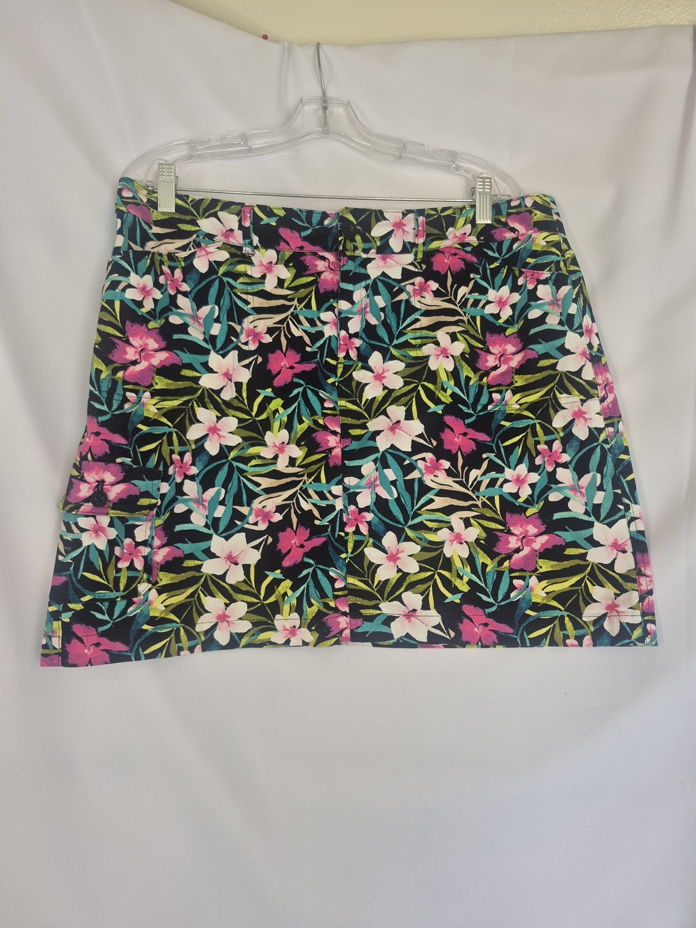 Christopher & Banks Black Floral Mini Skirt with Pink & Teal Flowers